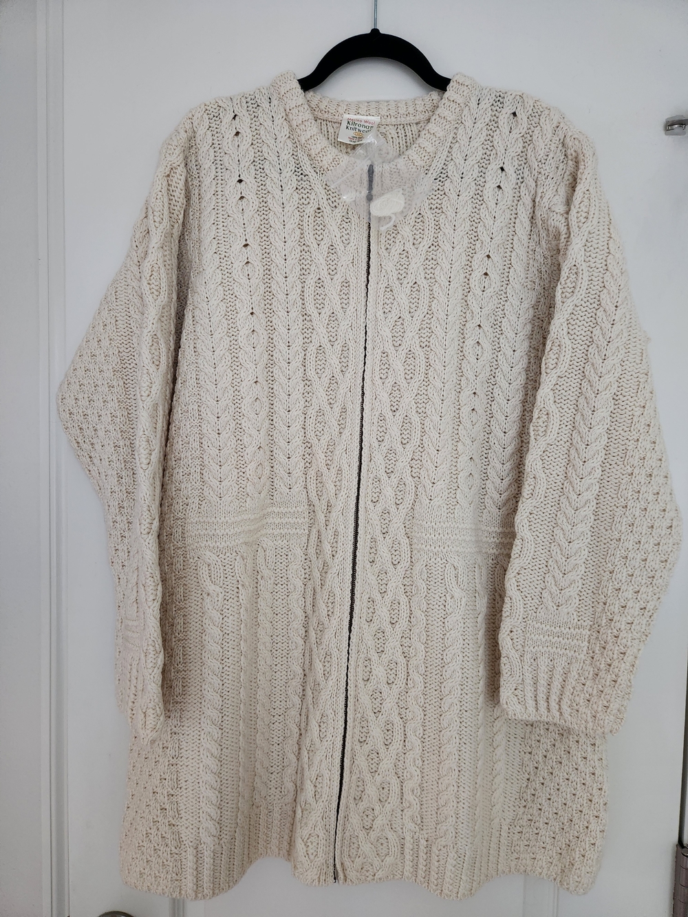 NWOT Kilronan Knitwear Irish Merino Wool Sweater Fisherman Cardigan Zip XXL